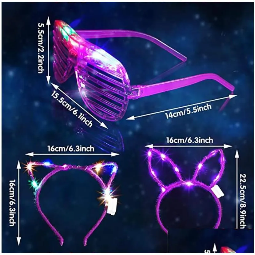neon headband with led rabbit cat ears crown party glasses with glowing shutters for mardi gras weddings birthdays
