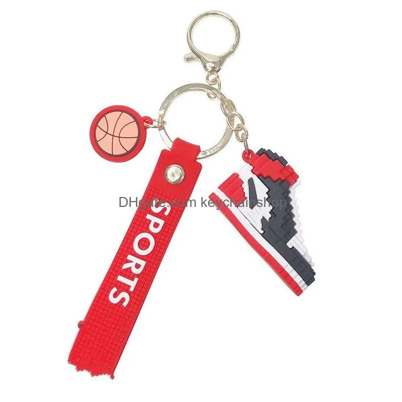 famous design mini basketball shoes keychains stereoscopic model building block 6 colours pvc keychain pendant cartoon backpack hanging