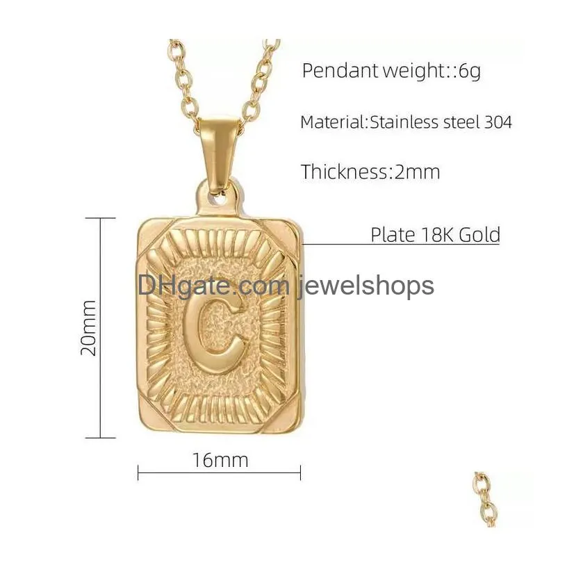 rectangle initial letter pendant charm for men women 18k gold plated stainless steel capital letters pendant necklace rolo chain