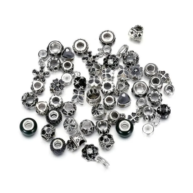 50pcs/lot crystal glass charms alloy large hole beaded fit for bracelets necklaces diy jewelry 10 colors