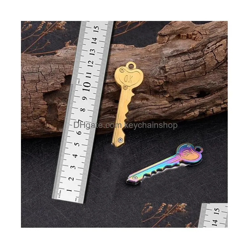 multicolor folding defense mini heart shape keychain bag pendant pocket outdoor security self-defense tool key knife gift 9 colors
