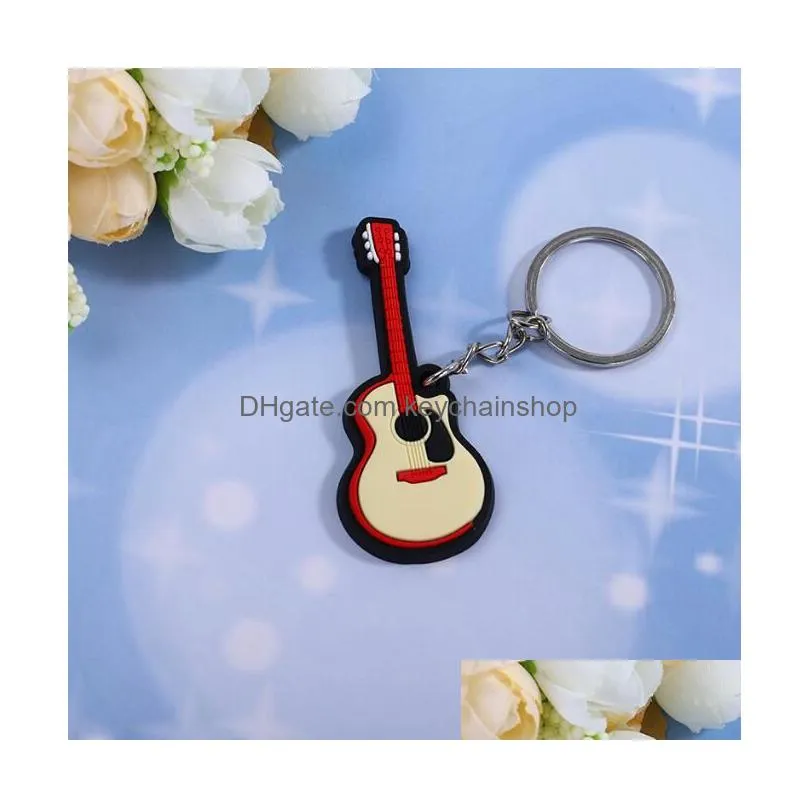 10 styles creative musical musical keychain pvc mini piano guitar drums cute keychains for woman man child key ornament