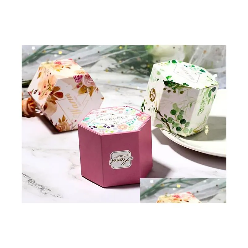hexagon kraft favor box - 2.44 - printed for events weddings showers - gift packaging for chocolates soaps and treats.