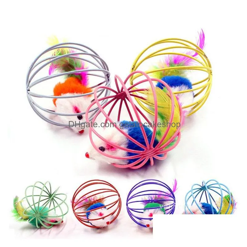 home cat toys metal ball cage with plush mouse inside pet scratching toy pets fur mouse ball pet toy supplies lt397