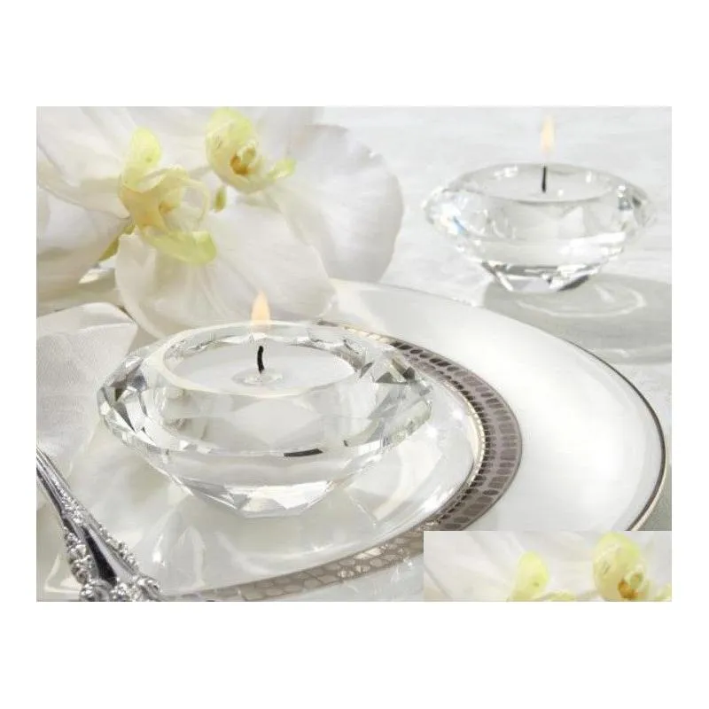 crystal glass diamond heart tealight candle holder by brand - elegant wedding favors and decor with gift box