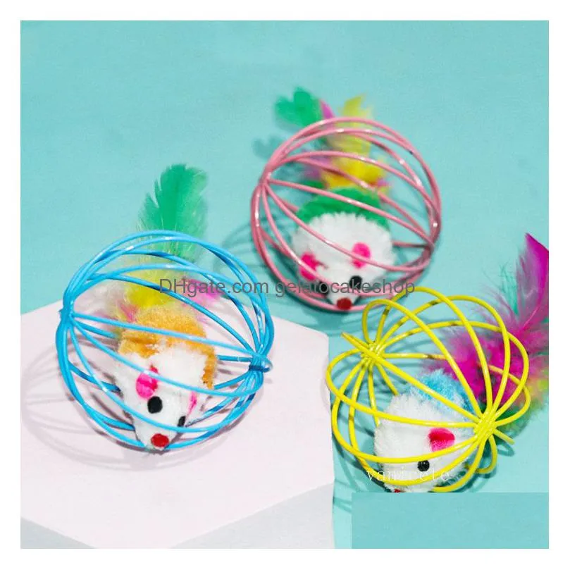 home cat toys metal ball cage with plush mouse inside pet scratching toy pets fur mouse ball pet toy supplies lt397