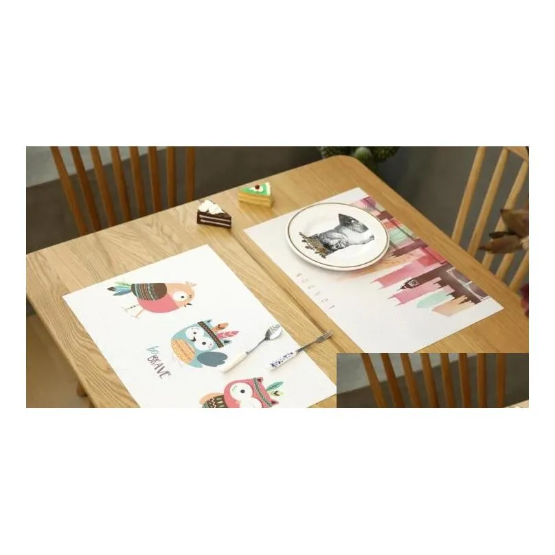 placemats for kids woven vinyl print cartoon pvc table mats washable heat resistant anti-skid non-slip insulation dining table pads