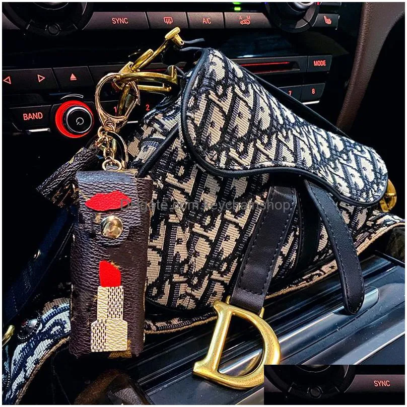 fashion brand keychain leather lipstick bag key chain ladies exquisite car key accessories creative handbag pendant gift for women