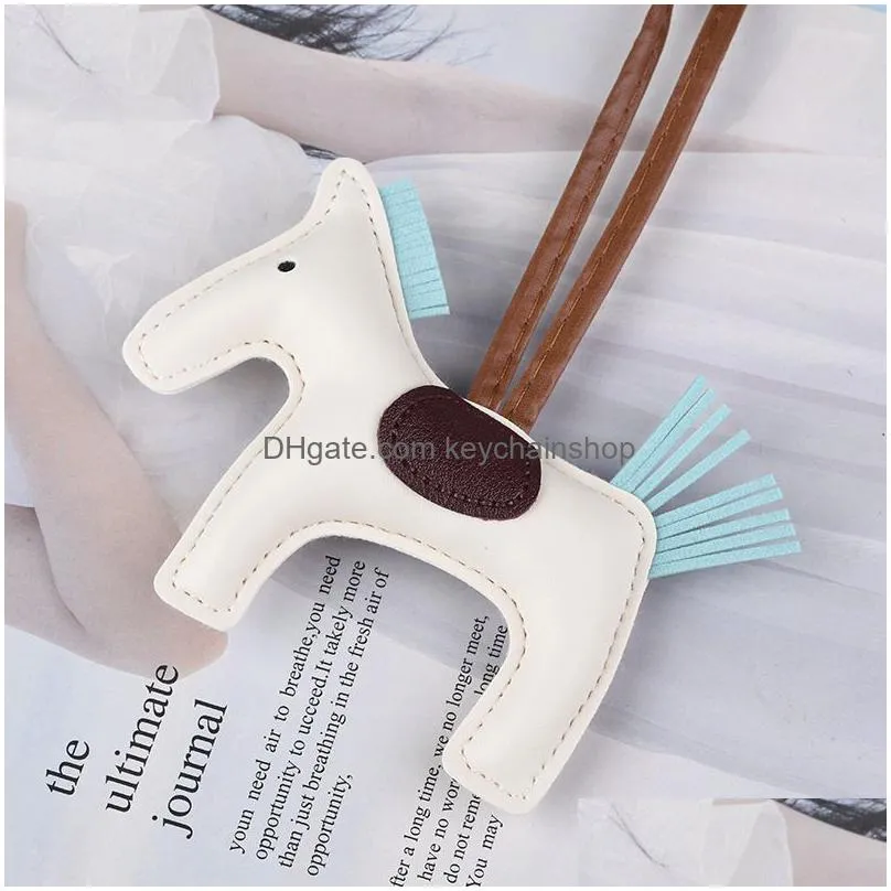 16 colors pu horse keychain cotton pony bracelet car key chain cartoon multi-function key ring phone bag pendant