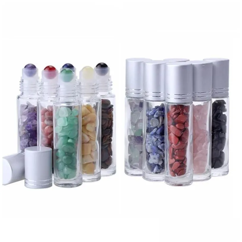 packing bottles natural gemstone  oil roller ball clear pers oils liquids roll on bottle with crystal chips