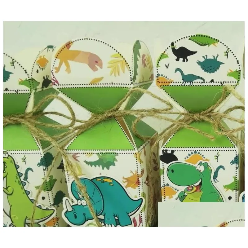 dinosaur party favors box gift wrap bag with rope dino theme birthday event cartoon table decoration supplies
