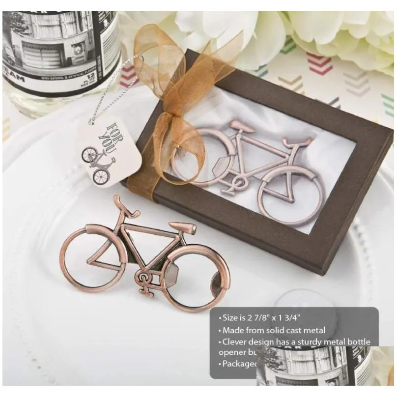 craftedcycle bike bottle opener - vintage brown metal wedding party favors and hipster gift in decorative box.