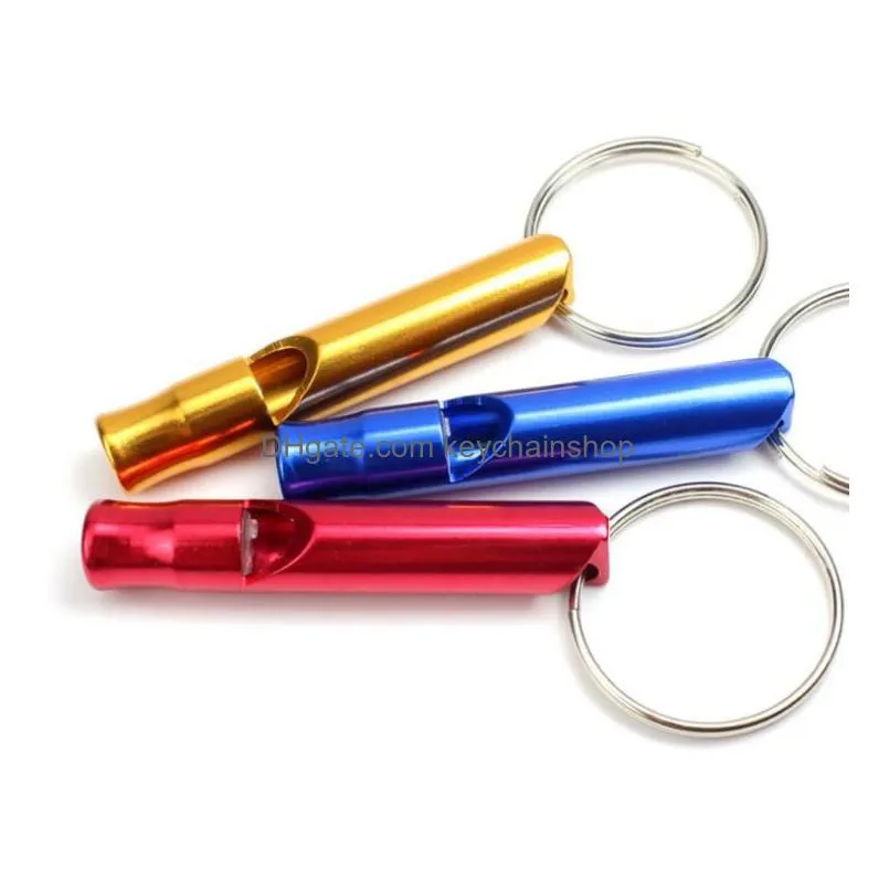 hot multicolor mini aluminum alloy whistle keychain for outdoor emergency survival safety keychain sport camping hunting