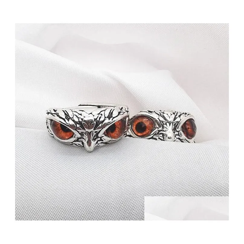 fashion demon eye owl band rings for women girl lovers retro animal open adjustable statement ring jewelry gift wholesale