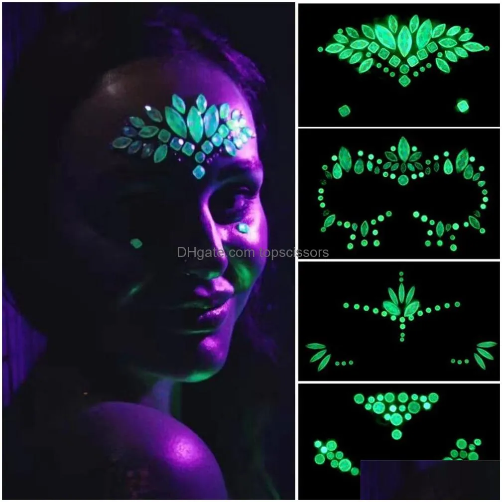 wholesale noctilucent face gems body stickers rhinestones jewels crystals tattoo sticker clubwear party rave festival jewelry for women and