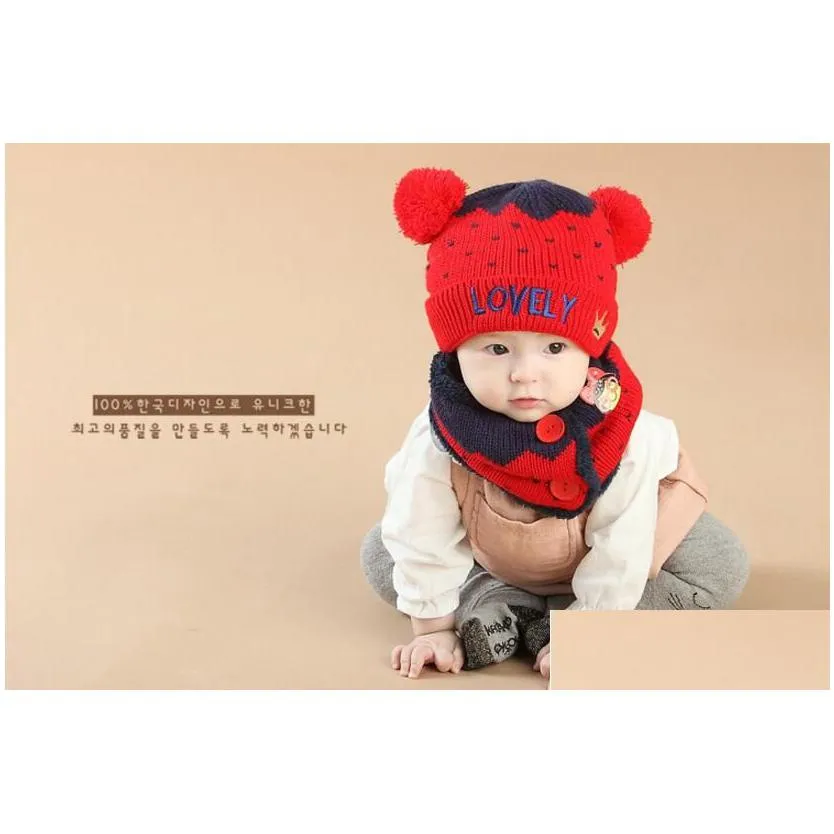 baby hat suit in autumn and winter childrens crown love wool ball knitted cap with wool for warmth wind and cold protection