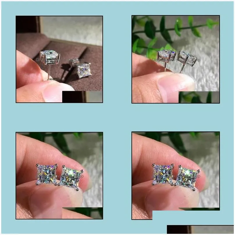 stud earrings jewelry fashion 18k white gold princess cut moissanite diamond drop delivery 2021 ua