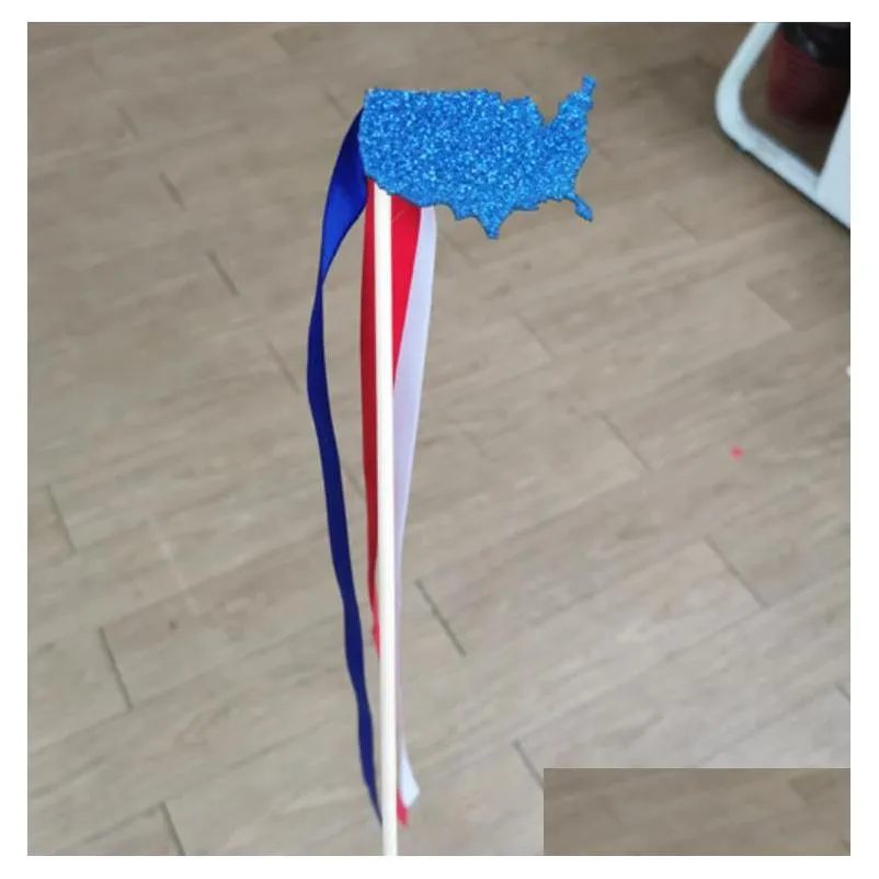 usa satin ribbon wands for independence day parties - patriotic decorations with american flag streamers wooden sticks