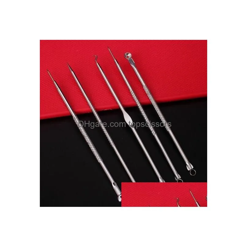 5pcs/set face skin care stainless steel blackhead blemish acne pimple extractor remover kit tool