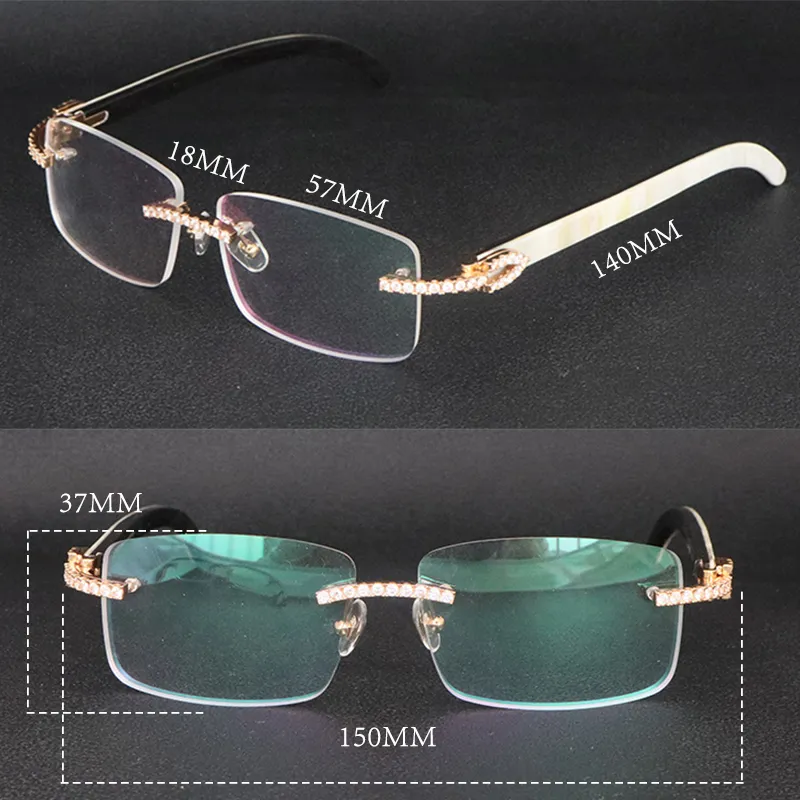 Designer Moissanite Diamond Set Rimles Eyewear Women Mens Original White Mix Black  Horn Conches Optical Rimless Glasses Mens Wooden Eyeglasses Wholesale