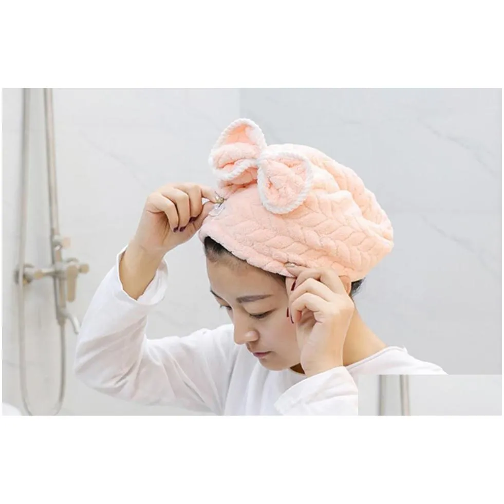 microfiber shower hair drying cap bow bath towel turban bonnets twist for fast dryer absorbent soft pink