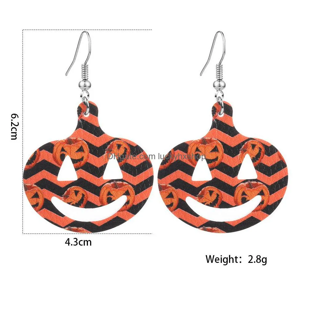 new halloween pu leather dangle earrings for women pumpkin glitter ghost dangle leather earrings