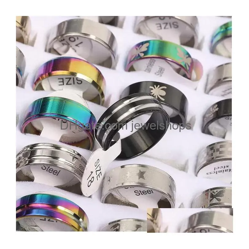 multicolor stainless steel band rings for women men mix different style party jewelry gifts in wholesale