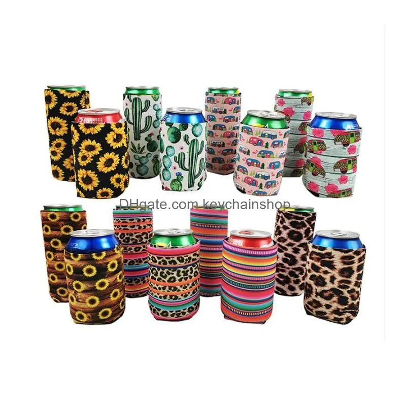 44 colors two size slim can beer insulators premium keychains neoprene beverage cooler collapsible cola soda bottle koozies cactus leopard by