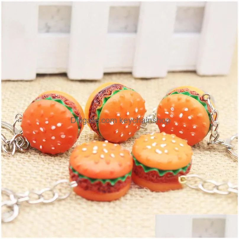 simulation hamburger keyring hamburger keyfob creative charm simulation hamburger pendant for car phone bags fashion accession toys