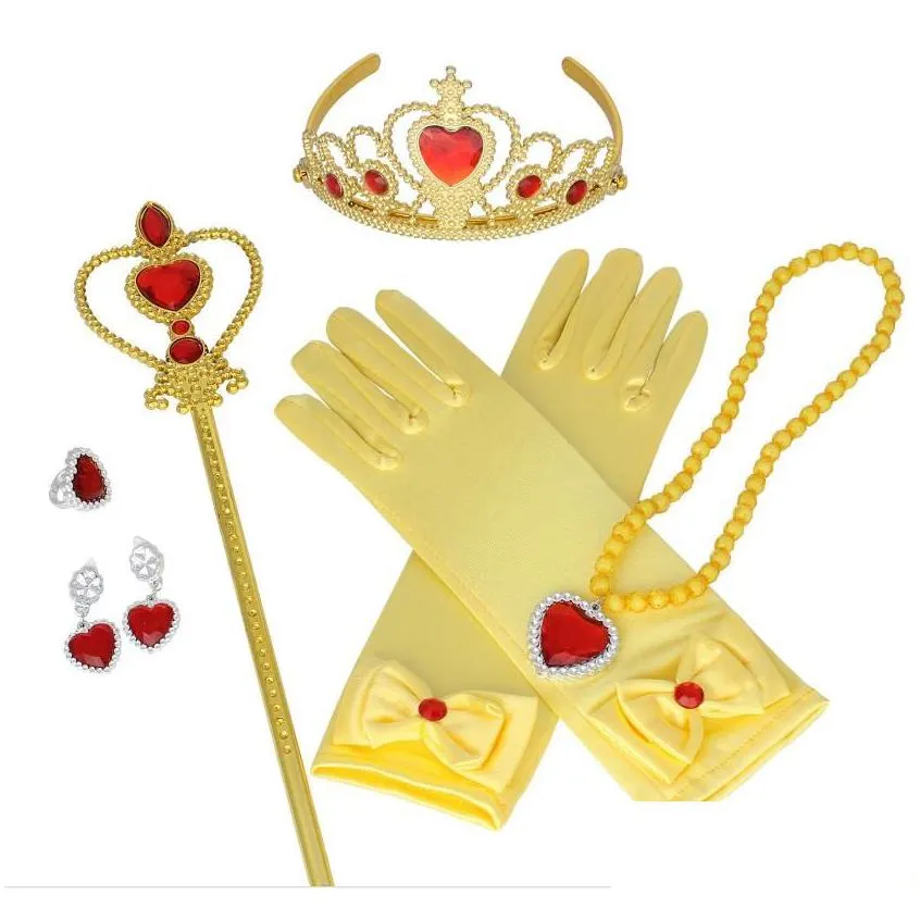 royal princess accessory set tiara wand gloves necklace ring earrings scepter - perfect for dress-up cosplay parties and