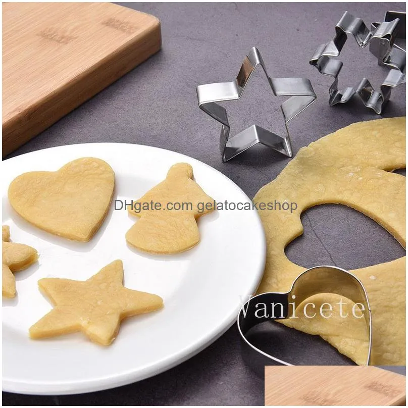 430 stainless steel christmas baking moulds fruit vegetable tools xmas-tree bell snowflake biscuit mold creative diy cookie cutter