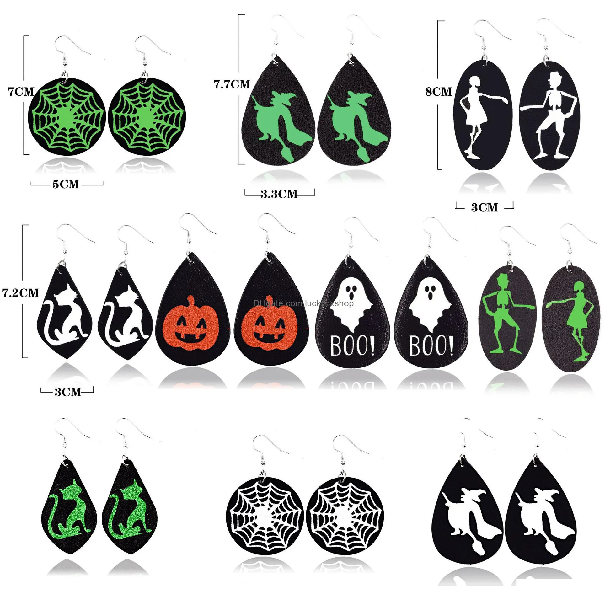 halloween christmas theme leather earring for women glitter ghost earrings drop dangle black earrings party jewelry gift