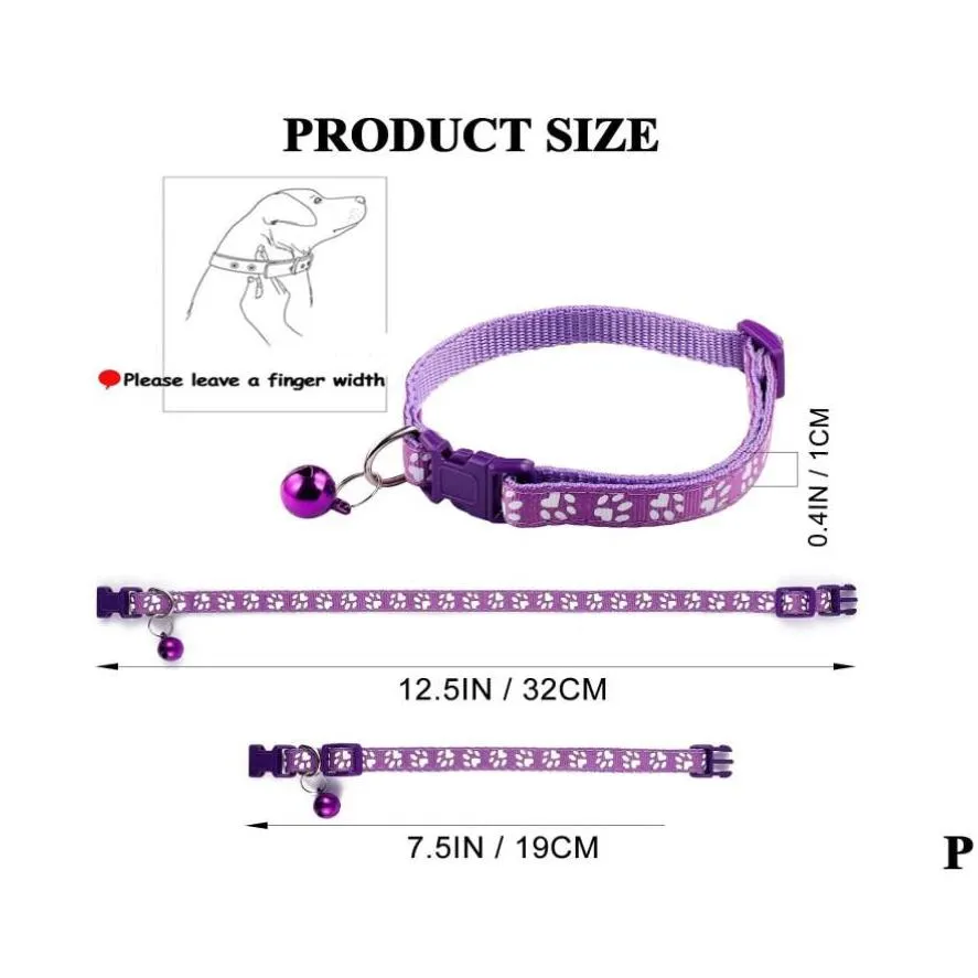 footprint cat puppy dog collars with bell basic reflective pet id buckle adjustable polyester seatbelts soft nylon accessorise