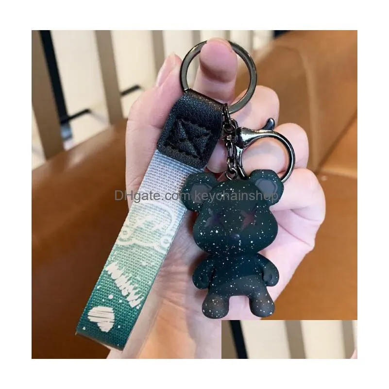 5 colors dazzling color starry sky bear keychain camouflage pattern bag keychains woman men car happy bear keyring