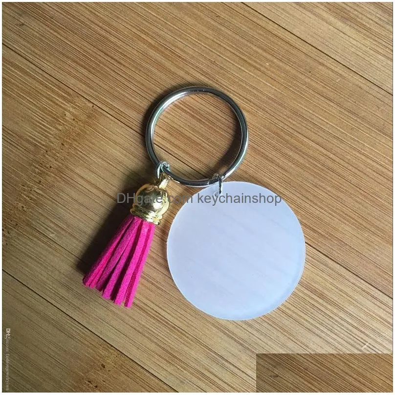 7 colors 4cm blank disc with 3cm suede tassel vinyl keyring multi color available clear acrylic disc tassel keychain