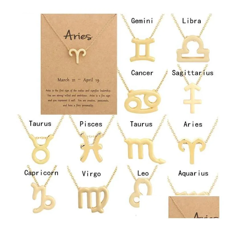18k gold plated zodiac necklace stainless steel astrology jewelry for women girls 12 constellation pendant with message card birthday