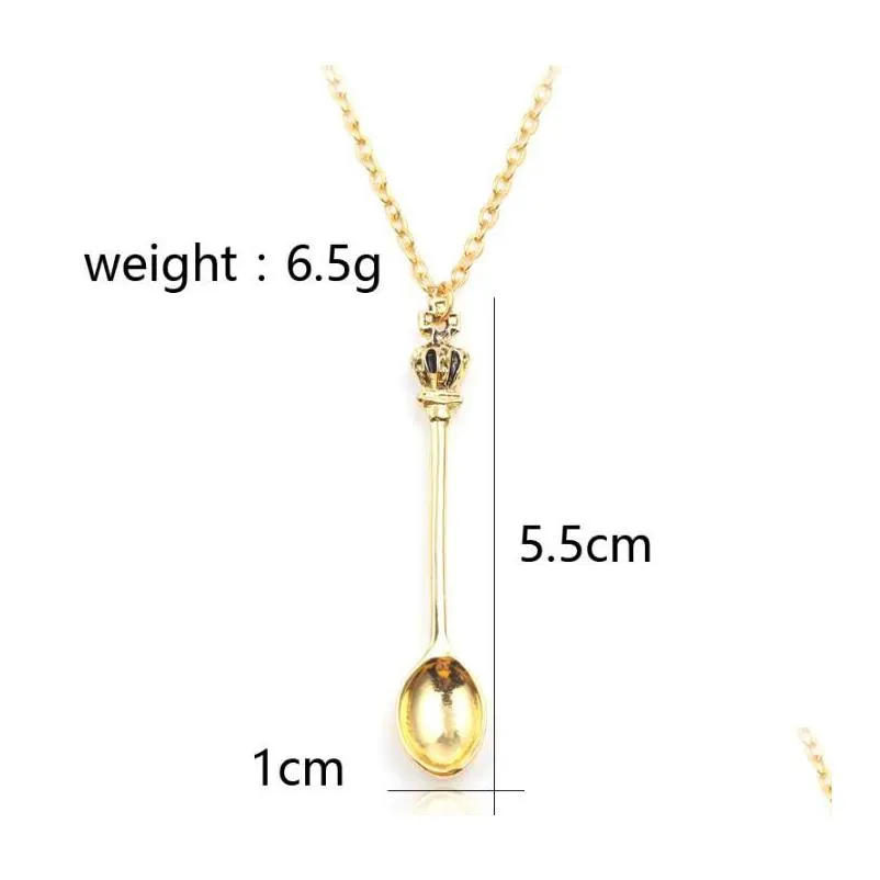 crown mini teapot necklace spoon pendant necklaces jewelry gold silver black colors for men women gift