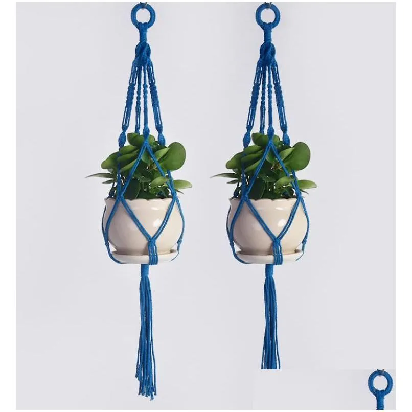 macrame plant hanger - vintage wall art flower pot holder for indoor/outdoor garden decor with metal ring nylon rope basket