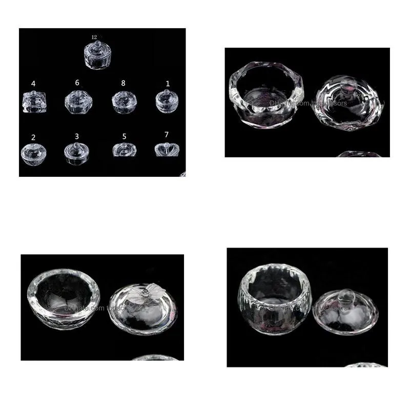 9 styles nail art crystal glass dappen dish bowl cup with lid liquid glitter powder caviar nail styling tools kd1