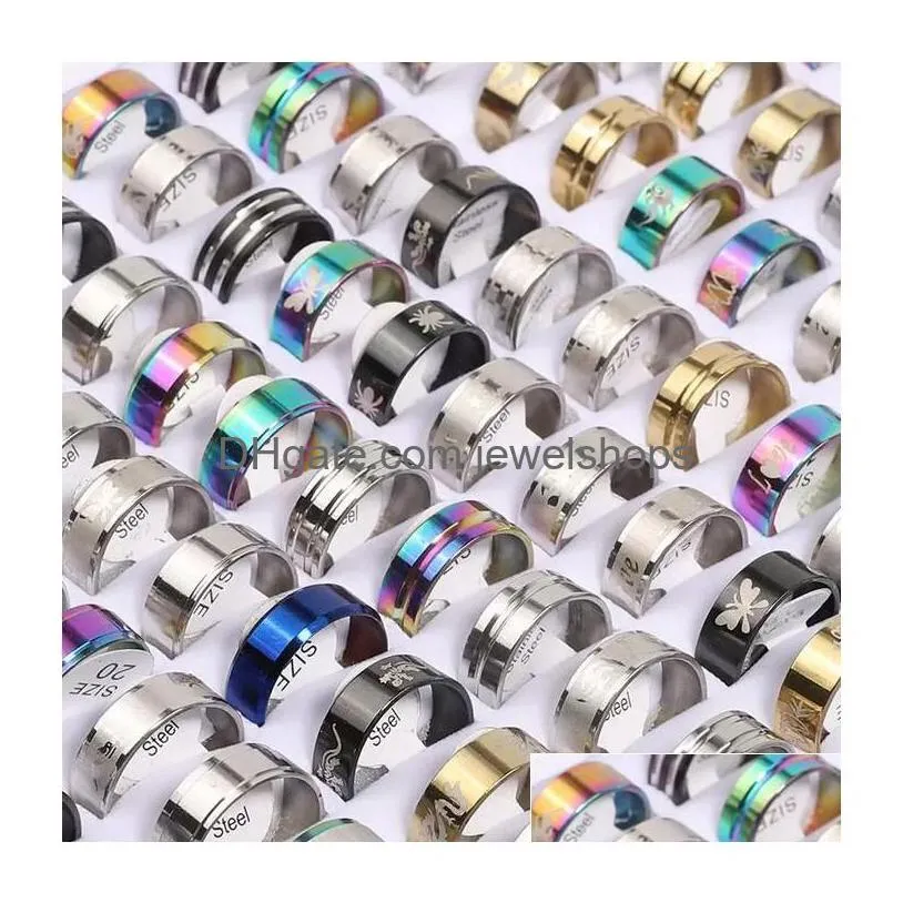 multicolor stainless steel band rings for women men mix different style party jewelry gifts in wholesale