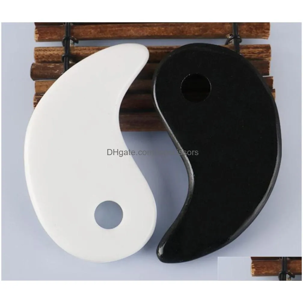 white black gua sha massage real natural jade stone tai ji shape for scraping facial and body skin spa lifting blood circulation tool