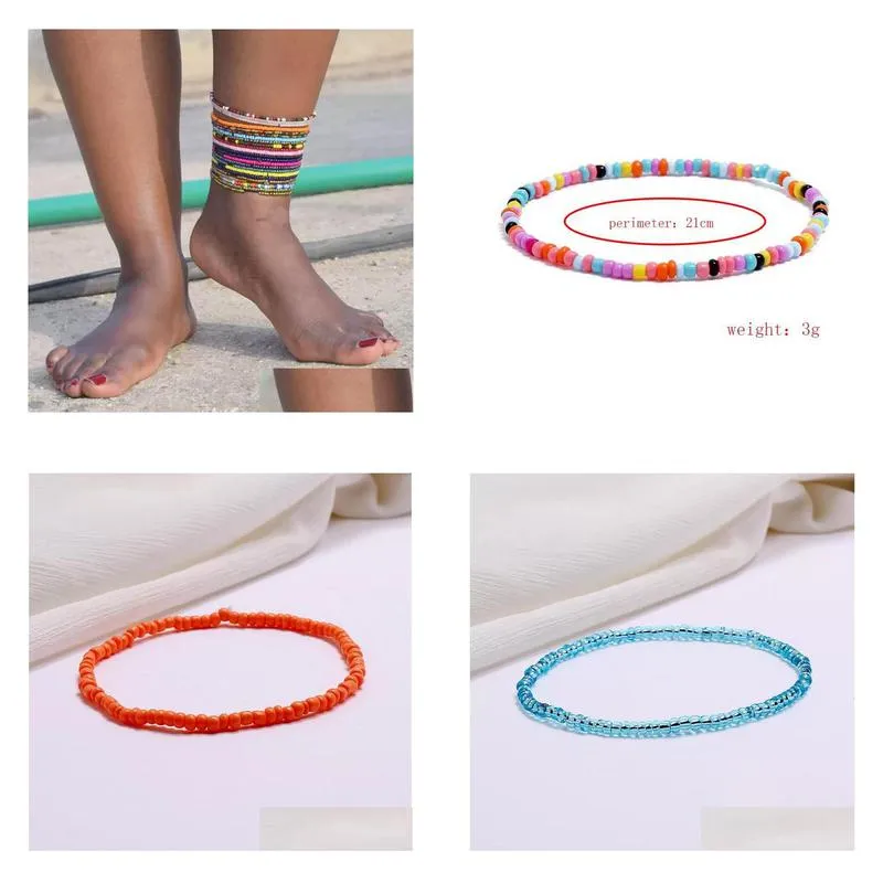 handmade beaded anklets bracelets for women egirls beach boho colorful beads ankle bracelets elastic foot and hand chain jewelry party