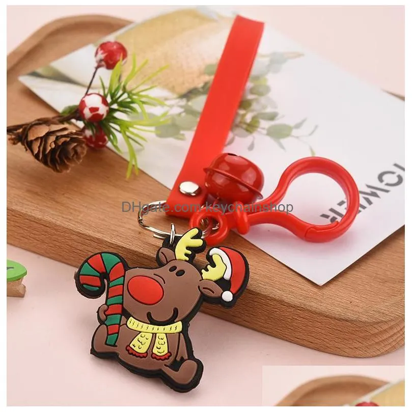 8 styles cartoon cute christmas keychain pvc soft glue christmas gift pendant car bag ornament accessories key chain