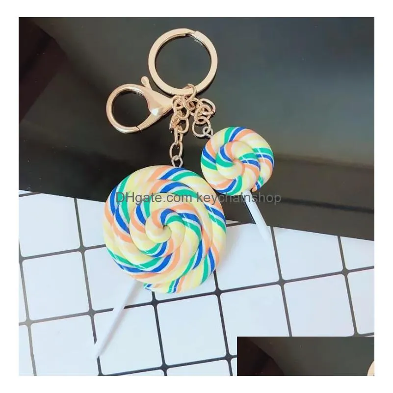 9 colors keychains rainbow lollipop keychain girl cute candy color round car keyring key holder resin key chain kids gift
