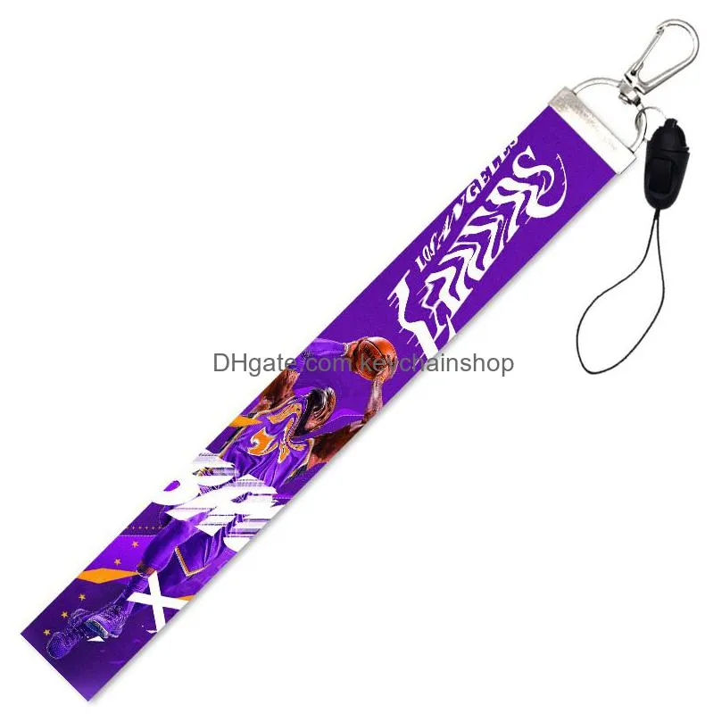 25mm wide trendy strap keychain famous basketball players teams polyester lanyard key phone bag pendant wrist strap