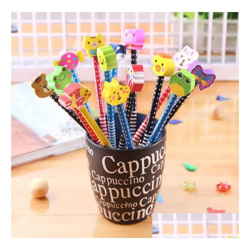 animal cartoon wooden pencils w/ eraser toppers - fun writing supplies for school office or parties