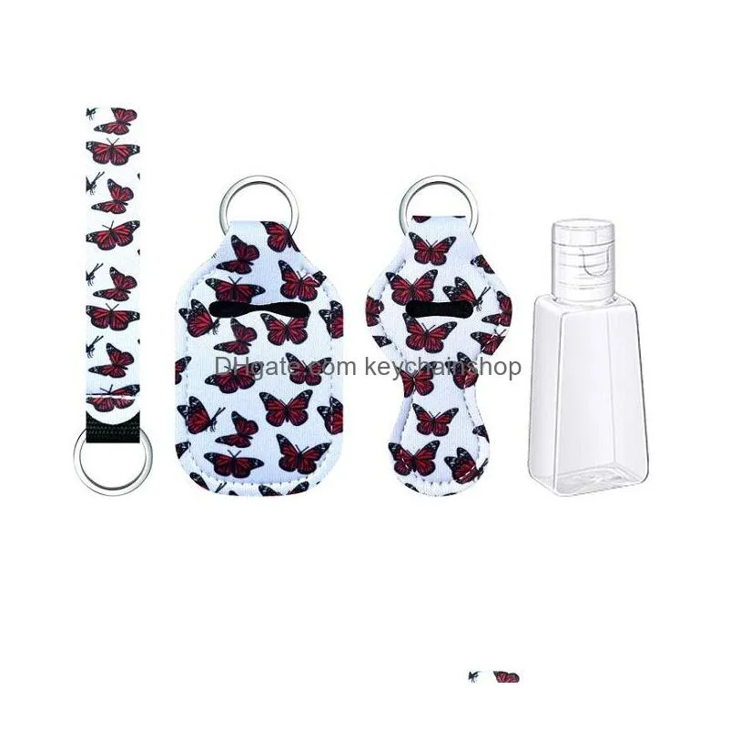 14 colors new styles butterfly hand sanitizer bottle holder keychain sunflower wristband keyring chapstick holder keychains handbag