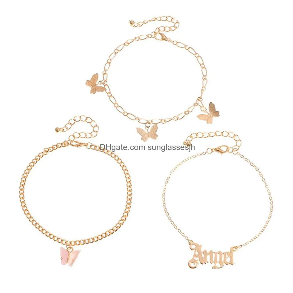 women chain 3pcs/set butterfly anklet anklets bracelet sexy barefoot sandal beach foot chains bracelet for lady party jewelry gift