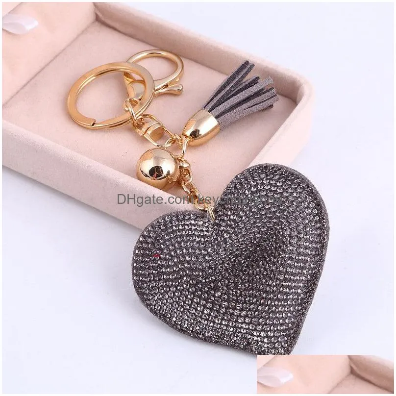 new fashion 6 colors  rhinestone heart shape key chain bag car hanging keyring pendant jewelry