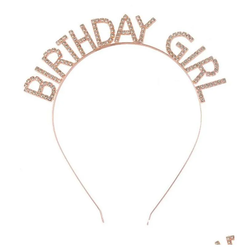 crystal birthday crown tiaras headband sash set party favors women girl sweet princess rhinestone hair band hoop gift
